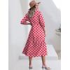 imageANRABESS Women Summer Dress 2025 34 Puff Sleeve Polo V Neck Floral Print Casual Boho Shirt Maxi Dress Beach Vacation ClothesFloral Red