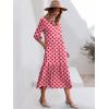 imageANRABESS Women Summer Dress 2025 34 Puff Sleeve Polo V Neck Floral Print Casual Boho Shirt Maxi Dress Beach Vacation ClothesFloral Red