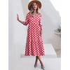 imageANRABESS Women Summer Dress 2025 34 Puff Sleeve Polo V Neck Floral Print Casual Boho Shirt Maxi Dress Beach Vacation ClothesFloral Red