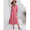 imageANRABESS Women Summer Dress 2025 34 Puff Sleeve Polo V Neck Floral Print Casual Boho Shirt Maxi Dress Beach Vacation ClothesFloral Red