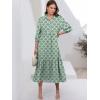 imageANRABESS Women Summer Dress 2025 34 Puff Sleeve Polo V Neck Floral Print Casual Boho Shirt Maxi Dress Beach Vacation ClothesGreen