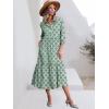 imageANRABESS Women Summer Dress 2025 34 Puff Sleeve Polo V Neck Floral Print Casual Boho Shirt Maxi Dress Beach Vacation ClothesGreen