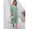 imageANRABESS Women Summer Dress 2025 34 Puff Sleeve Polo V Neck Floral Print Casual Boho Shirt Maxi Dress Beach Vacation ClothesGreen