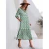 imageANRABESS Women Summer Dress 2025 34 Puff Sleeve Polo V Neck Floral Print Casual Boho Shirt Maxi Dress Beach Vacation ClothesGreen