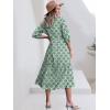 imageANRABESS Women Summer Dress 2025 34 Puff Sleeve Polo V Neck Floral Print Casual Boho Shirt Maxi Dress Beach Vacation ClothesGreen