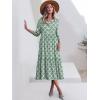 imageANRABESS Women Summer Dress 2025 34 Puff Sleeve Polo V Neck Floral Print Casual Boho Shirt Maxi Dress Beach Vacation ClothesGreen