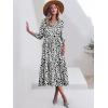 imageANRABESS Women Summer Dress 2025 34 Puff Sleeve Polo V Neck Floral Print Casual Boho Shirt Maxi Dress Beach Vacation ClothesLeopard Print