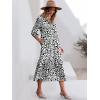 imageANRABESS Women Summer Dress 2025 34 Puff Sleeve Polo V Neck Floral Print Casual Boho Shirt Maxi Dress Beach Vacation ClothesLeopard Print