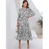 imageANRABESS Women Summer Dress 2025 34 Puff Sleeve Polo V Neck Floral Print Casual Boho Shirt Maxi Dress Beach Vacation ClothesLeopard Print