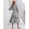 imageANRABESS Women Summer Dress 2025 34 Puff Sleeve Polo V Neck Floral Print Casual Boho Shirt Maxi Dress Beach Vacation ClothesLeopard Print