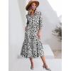 imageANRABESS Women Summer Dress 2025 34 Puff Sleeve Polo V Neck Floral Print Casual Boho Shirt Maxi Dress Beach Vacation ClothesLeopard Print