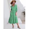 imageANRABESS Women Summer Dress 2025 34 Puff Sleeve Polo V Neck Floral Print Casual Boho Shirt Maxi Dress Beach Vacation ClothesLight Green