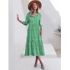 imageANRABESS Women Summer Dress 2025 34 Puff Sleeve Polo V Neck Floral Print Casual Boho Shirt Maxi Dress Beach Vacation ClothesLight Green