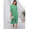 imageANRABESS Women Summer Dress 2025 34 Puff Sleeve Polo V Neck Floral Print Casual Boho Shirt Maxi Dress Beach Vacation ClothesLight Green