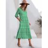 imageANRABESS Women Summer Dress 2025 34 Puff Sleeve Polo V Neck Floral Print Casual Boho Shirt Maxi Dress Beach Vacation ClothesLight Green