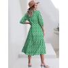 imageANRABESS Women Summer Dress 2025 34 Puff Sleeve Polo V Neck Floral Print Casual Boho Shirt Maxi Dress Beach Vacation ClothesLight Green