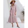 imageANRABESS Women Summer Dress 2025 34 Puff Sleeve Polo V Neck Floral Print Casual Boho Shirt Maxi Dress Beach Vacation ClothesPink White