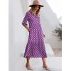 imageANRABESS Women Summer Dress 2025 34 Puff Sleeve Polo V Neck Floral Print Casual Boho Shirt Maxi Dress Beach Vacation ClothesPurple Floral