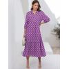 imageANRABESS Women Summer Dress 2025 34 Puff Sleeve Polo V Neck Floral Print Casual Boho Shirt Maxi Dress Beach Vacation ClothesPurple Floral