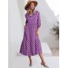 imageANRABESS Women Summer Dress 2025 34 Puff Sleeve Polo V Neck Floral Print Casual Boho Shirt Maxi Dress Beach Vacation ClothesPurple Floral