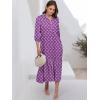 imageANRABESS Women Summer Dress 2025 34 Puff Sleeve Polo V Neck Floral Print Casual Boho Shirt Maxi Dress Beach Vacation ClothesPurple Floral