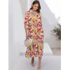 imageANRABESS Women Summer Dress 2025 34 Puff Sleeve Polo V Neck Floral Print Casual Boho Shirt Maxi Dress Beach Vacation ClothesPurple Orange Floral