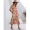 imageANRABESS Women Summer Dress 2025 34 Puff Sleeve Polo V Neck Floral Print Casual Boho Shirt Maxi Dress Beach Vacation ClothesPurple Orange Floral