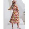 imageANRABESS Women Summer Dress 2025 34 Puff Sleeve Polo V Neck Floral Print Casual Boho Shirt Maxi Dress Beach Vacation ClothesPurple Orange Floral