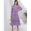 imageANRABESS Women Summer Dress 2025 34 Puff Sleeve Polo V Neck Floral Print Casual Boho Shirt Maxi Dress Beach Vacation ClothesPurple Pink Floral