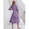 imageANRABESS Women Summer Dress 2025 34 Puff Sleeve Polo V Neck Floral Print Casual Boho Shirt Maxi Dress Beach Vacation ClothesPurple Pink Floral