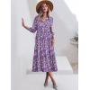 imageANRABESS Women Summer Dress 2025 34 Puff Sleeve Polo V Neck Floral Print Casual Boho Shirt Maxi Dress Beach Vacation ClothesPurple Pink Floral