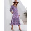 imageANRABESS Women Summer Dress 2025 34 Puff Sleeve Polo V Neck Floral Print Casual Boho Shirt Maxi Dress Beach Vacation ClothesPurple Pink Floral