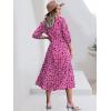 imageANRABESS Women Summer Dress 2025 34 Puff Sleeve Polo V Neck Floral Print Casual Boho Shirt Maxi Dress Beach Vacation ClothesRose Red Floral