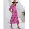 imageANRABESS Women Summer Dress 2025 34 Puff Sleeve Polo V Neck Floral Print Casual Boho Shirt Maxi Dress Beach Vacation ClothesRose Red Floral