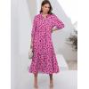 imageANRABESS Women Summer Dress 2025 34 Puff Sleeve Polo V Neck Floral Print Casual Boho Shirt Maxi Dress Beach Vacation ClothesRose Red Floral
