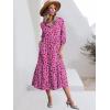 imageANRABESS Women Summer Dress 2025 34 Puff Sleeve Polo V Neck Floral Print Casual Boho Shirt Maxi Dress Beach Vacation ClothesRose Red Floral
