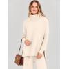 imageANRABESS Women Two Piece Outfits Oversized Turtleneck Knit Pullover Sweater Top Wide Leg Pants Lounge Set Sweatsuit 2025 FallBeige