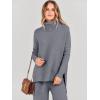 imageANRABESS Women Two Piece Outfits Oversized Turtleneck Knit Pullover Sweater Top Wide Leg Pants Lounge Set Sweatsuit 2025 FallDark Grey