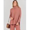 imageANRABESS Women Two Piece Outfits Oversized Turtleneck Knit Pullover Sweater Top Wide Leg Pants Lounge Set Sweatsuit 2025 FallRust