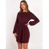 imageANRABESS Womens 2025 Fall Dress Long Lantern Sleeve Ribbed Knit Casual Tie Waist Lightweight Mini Sweater DressDark Burgundy