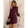 imageANRABESS Womens 2025 Fall Dress Long Lantern Sleeve Ribbed Knit Casual Tie Waist Lightweight Mini Sweater DressDark Burgundy