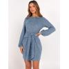 imageANRABESS Womens 2025 Fall Dress Long Lantern Sleeve Ribbed Knit Casual Tie Waist Lightweight Mini Sweater DressGrey Blue
