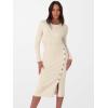 imageANRABESS Womens 2025 Fall Long Sleeve Midi Dress Ribbed Knit Bodycon Fitted Button Down Wedding Guest Slit Sweater DressesBeige