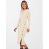 imageANRABESS Womens 2025 Fall Long Sleeve Midi Dress Ribbed Knit Bodycon Fitted Button Down Wedding Guest Slit Sweater DressesBeige