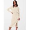 imageANRABESS Womens 2025 Fall Long Sleeve Midi Dress Ribbed Knit Bodycon Fitted Button Down Wedding Guest Slit Sweater DressesBeige