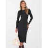 imageANRABESS Womens 2025 Fall Long Sleeve Midi Dress Ribbed Knit Bodycon Fitted Button Down Wedding Guest Slit Sweater DressesBlack