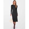 imageANRABESS Womens 2025 Fall Long Sleeve Midi Dress Ribbed Knit Bodycon Fitted Button Down Wedding Guest Slit Sweater DressesBlack