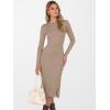 imageANRABESS Womens 2025 Fall Long Sleeve Midi Dress Ribbed Knit Bodycon Fitted Button Down Wedding Guest Slit Sweater DressesTan