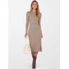 imageANRABESS Womens 2025 Fall Long Sleeve Midi Dress Ribbed Knit Bodycon Fitted Button Down Wedding Guest Slit Sweater DressesTan