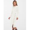 imageANRABESS Womens 2025 Fall Long Sleeve Midi Dress Ribbed Knit Bodycon Fitted Button Down Wedding Guest Slit Sweater DressesWhite